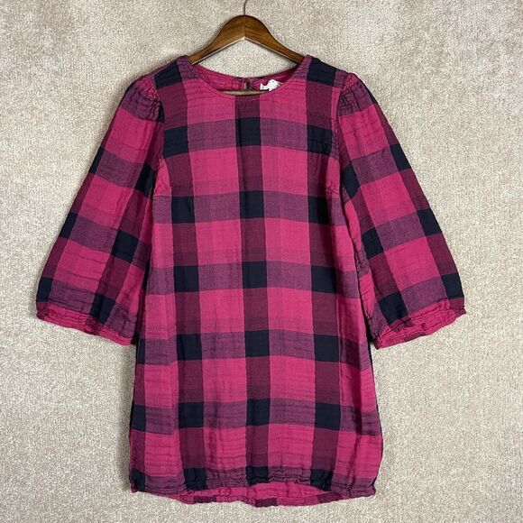 Anthropologie Cloth & Stone Tunic Shift Dress Size Small Red/Black Buffalo Plaid - Picture 2 of 10